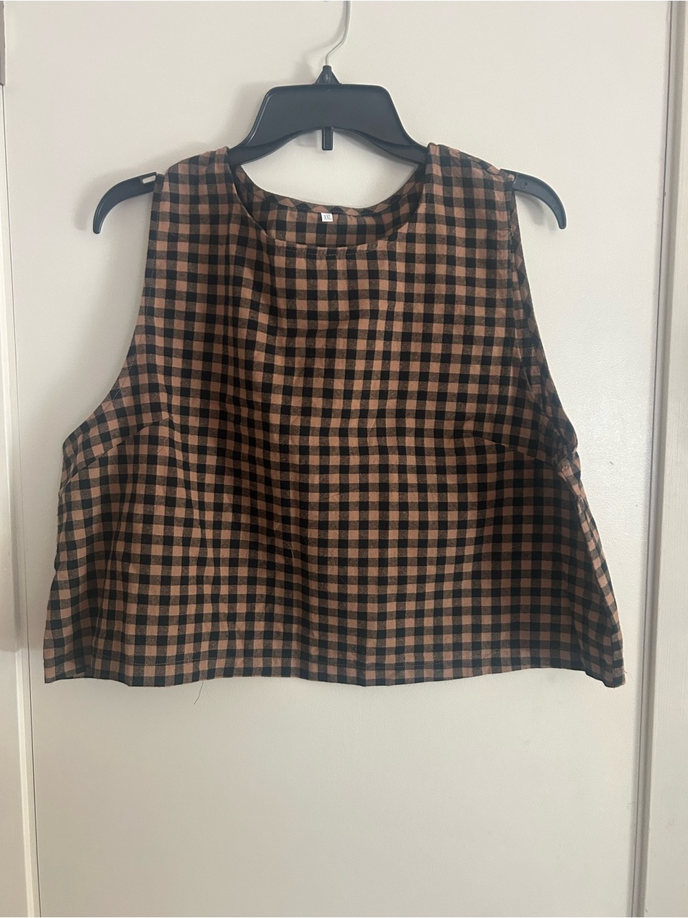 Women's Black and Brown Checked Sleeveless Crop Top